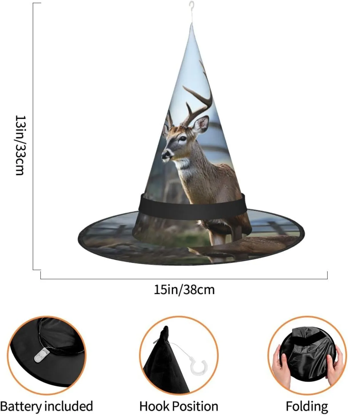Witch Hats Halloween Hat Costume Cosplay Witch Hats With Led minimize developer Light Halloween Cone Wizard Hat Deer Animal 