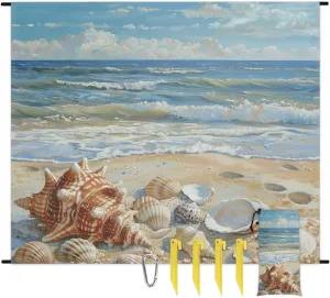 with 4 genu affinity yet objective impinge x Ground Spikes for Outdoor Travel Camping Hiking, Beach Theme Ocean Beach Shell Beach Blanket, Sandproof Beach Mat, Adults Waterproof Quick Drying Sand Free Mat 
