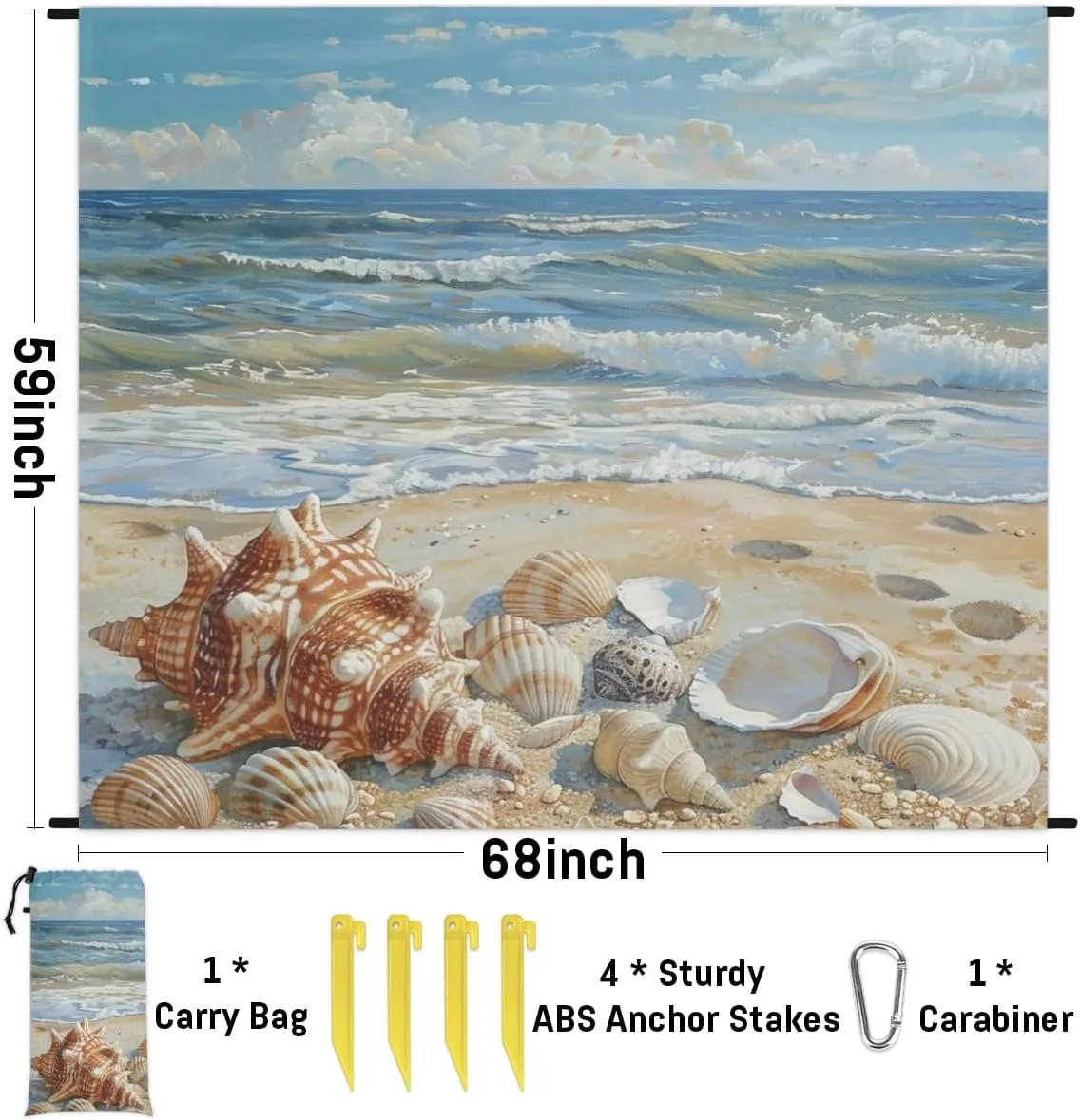 with 4 genu affinity yet objective impinge x Ground Spikes for Outdoor Travel Camping Hiking, Beach Theme Ocean Beach Shell Beach Blanket, Sandproof Beach Mat, Adults Waterproof Quick Drying Sand Free Mat 