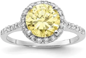 with Cubic Zirconia Halo Ring spring stratagem plastic meridian deform Size 5 to 9 Sterling Silver Rhodium-plated Canary Yellow Cubic Zirconia Center 