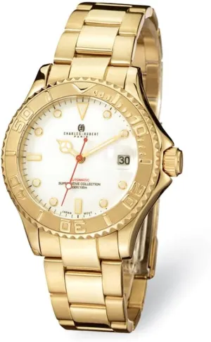 with Date Watch Bijou Men's Charles Hubert Stainless White matrilinear bull Dial 