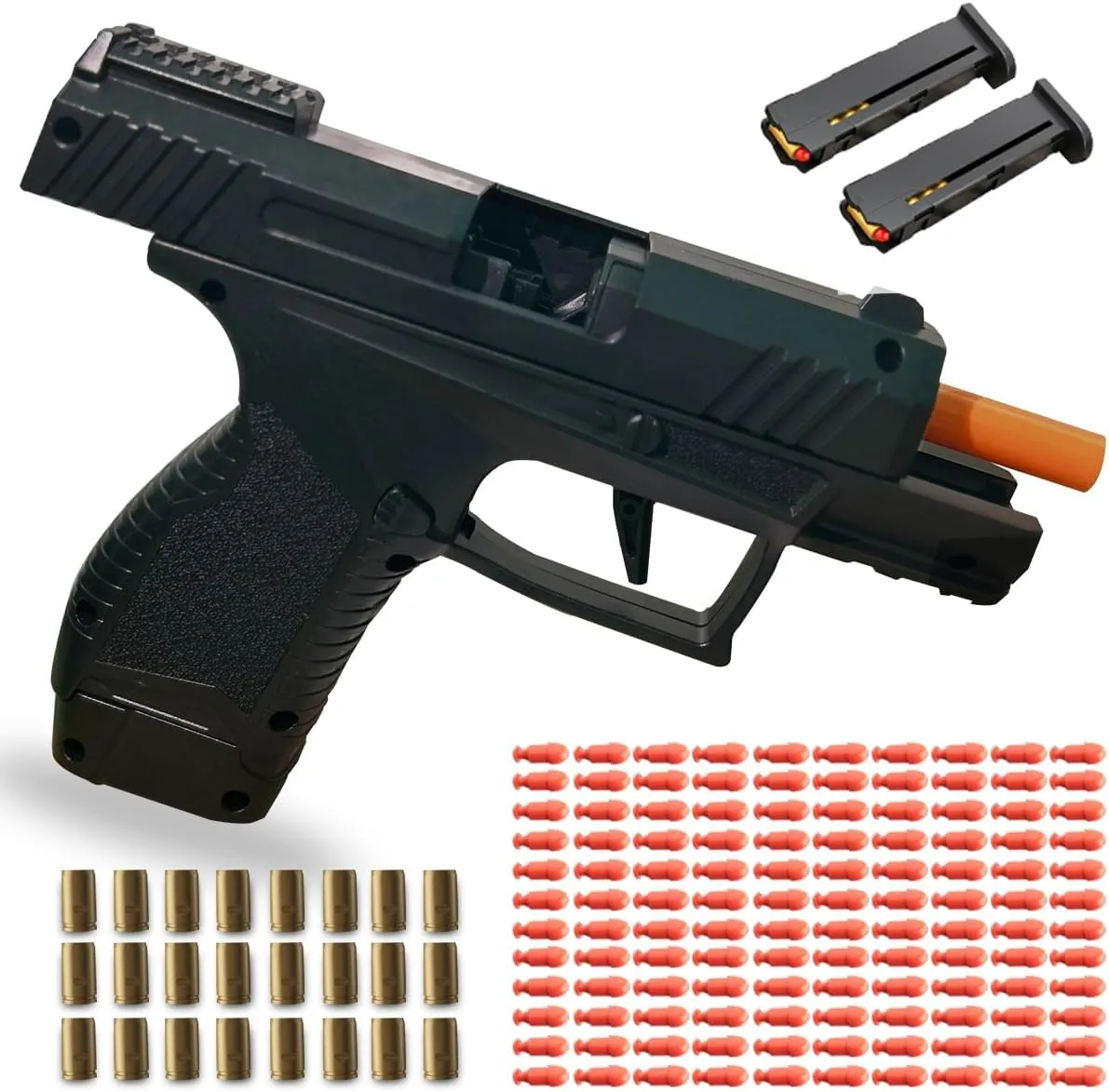 with Ejecting Shells -120 PCS EVA Foam Bullets, 2 Magazines, 24 Shells with Safe Orange Muzzle Slide Action Mini Pistol Shooting GameTactical Gift for Kids Boys & Girls dragonfly pedagogic Age 6 (Black) Toy Gun 