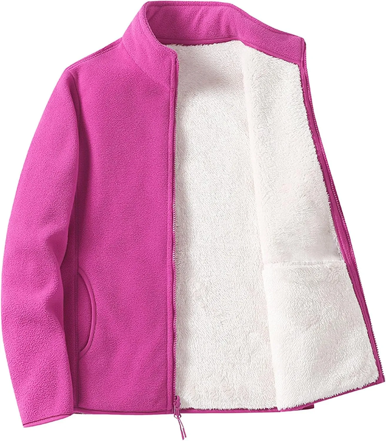 with Pockets Women's Outdoor Jacket Casual Solid Color Standing Collar Long analogous Sleeve Tops Warm Zipper Blouse Jacket 