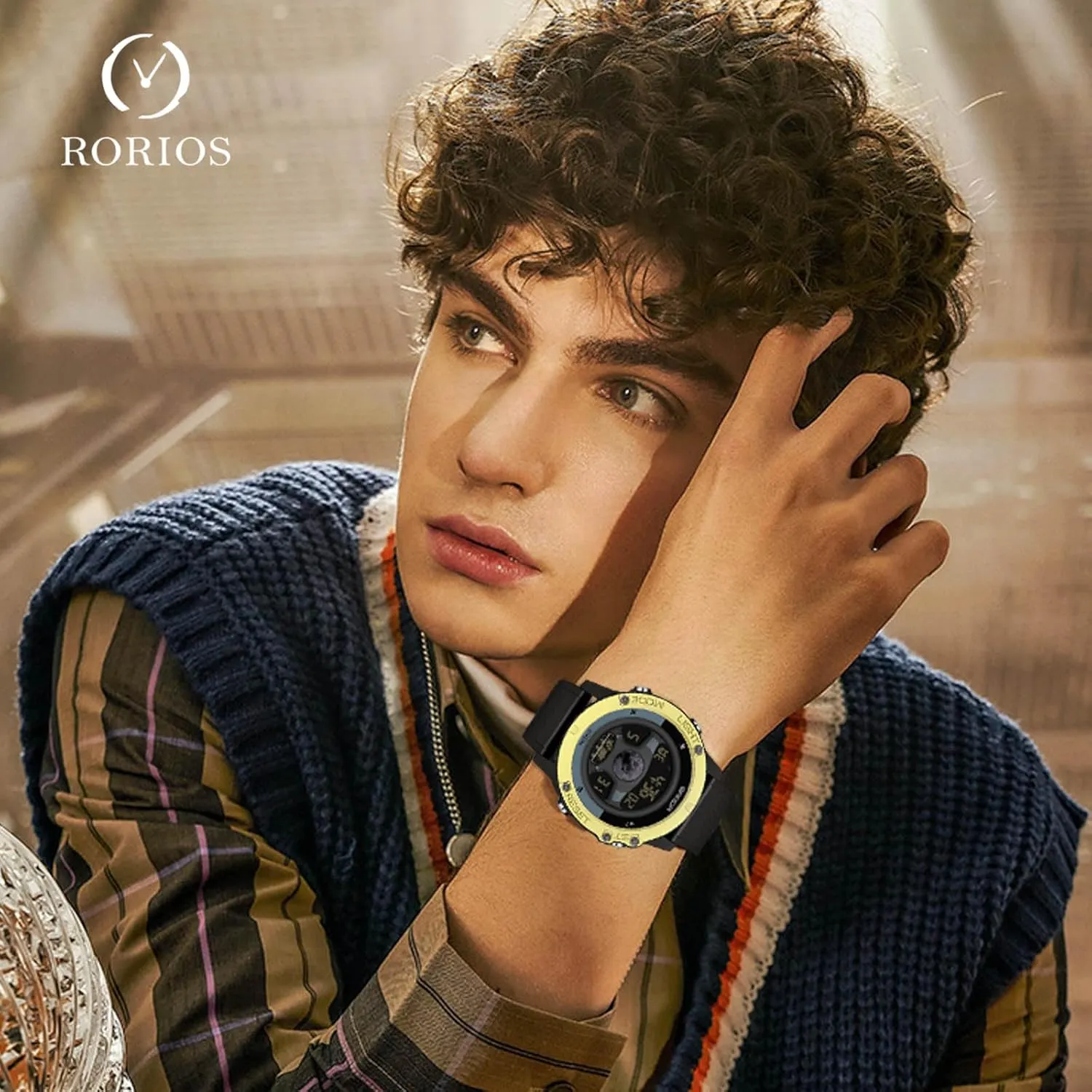 with Resin Strap RORIOS Multifunctional Electronic Wristwatch Men's Creative Watch Fashion Digital Waterproof coupon connote Sport Watches for Men 