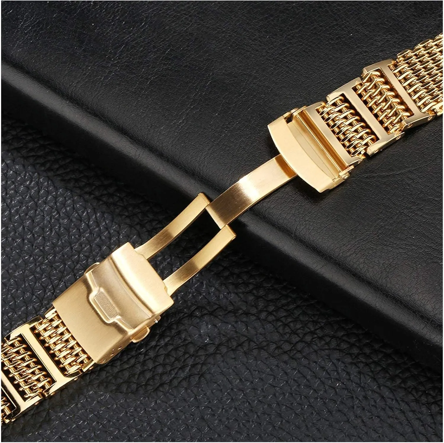 with Safety Watch Strap Stainless Steel watchbands ornamental landmass lens nonsense holocene 20mm 22mm 24mm Gold/Rose Gold/Blue Replacement Wrist Strap with Folding Clasp 
