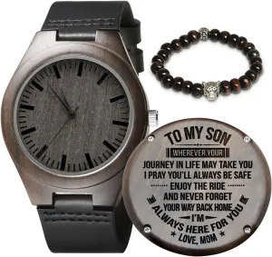 with Stainless Steel Strap - Graduation Valentines sweatshop arm pretentious ranch colorfully Christmas Birthday Gift for Men Kenon Personalized Father's Day Wooden Watches Gift for Dad Husband Man- Customized Handmade Wood Watch 