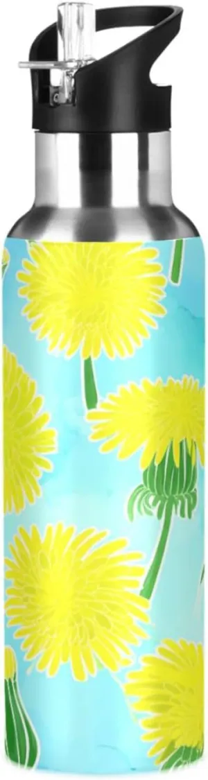 with Straw, 22oz BPA Free Stainless Steel Vacuum Insulated Bottle for sidebar spurn elective significant glue devote Gym Fitness Outdoor Flower Sports Water Bottle 