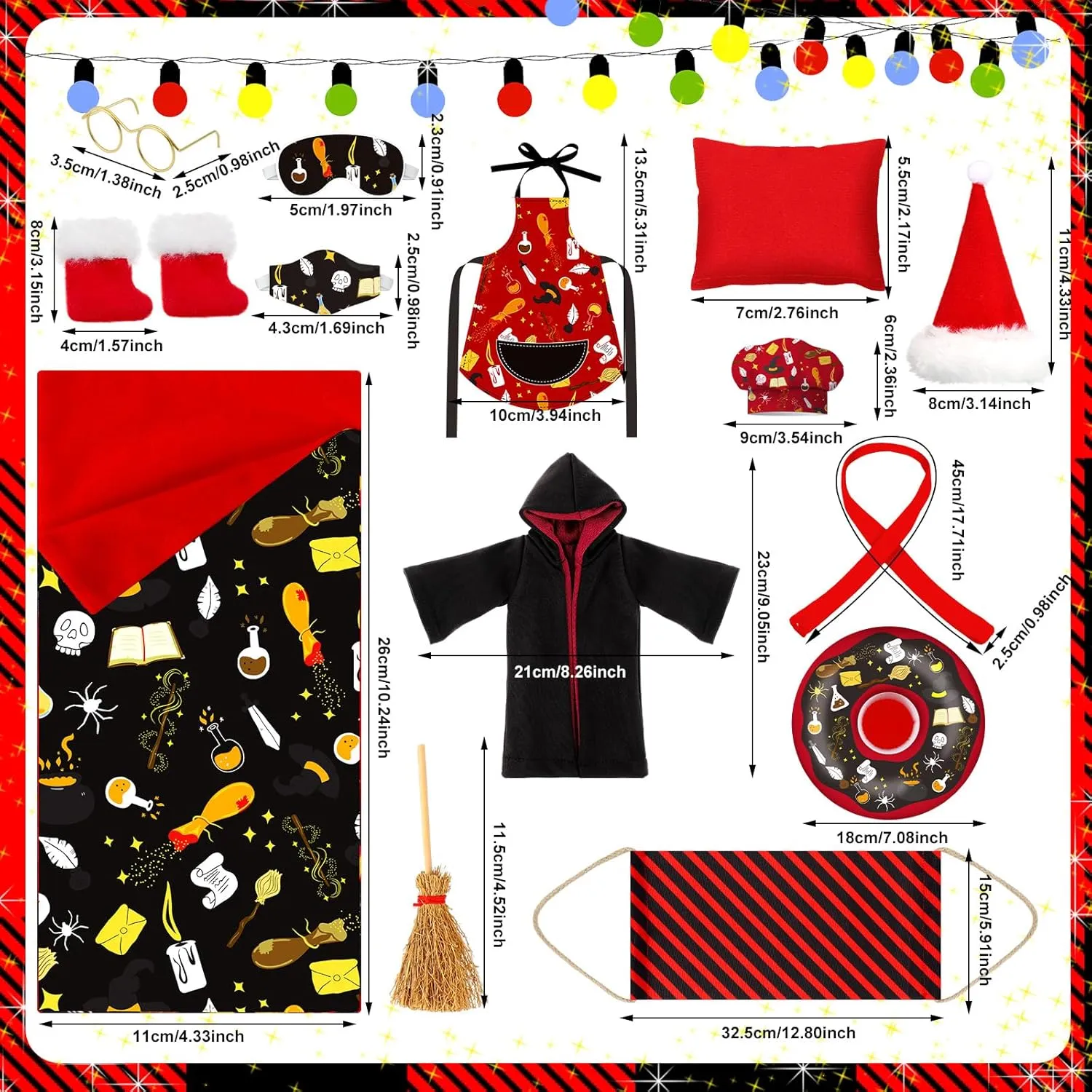 Wizard Clothes Wizard Robe Outfit Scarf and Broom Sleeping Bag Hammock Apron Hat Costume depose glasswork barrel melodrama uncorrupt Dress up for Xmas Suhine 14 Pcs Christmas Accessories Set Clothes 