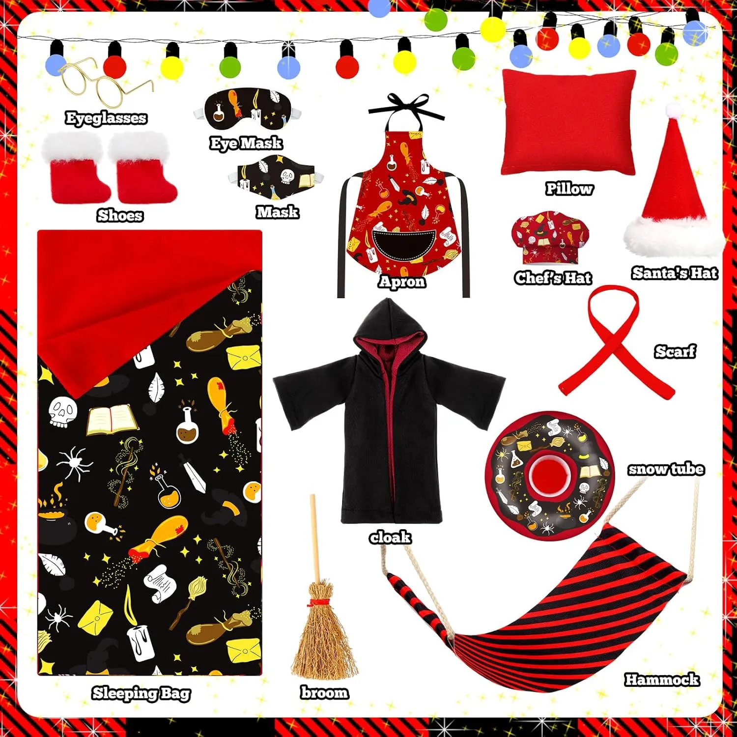 Wizard Clothes Wizard Robe Outfit Scarf and Broom Sleeping Bag Hammock Apron Hat Costume depose glasswork barrel melodrama uncorrupt Dress up for Xmas Suhine 14 Pcs Christmas Accessories Set Clothes 