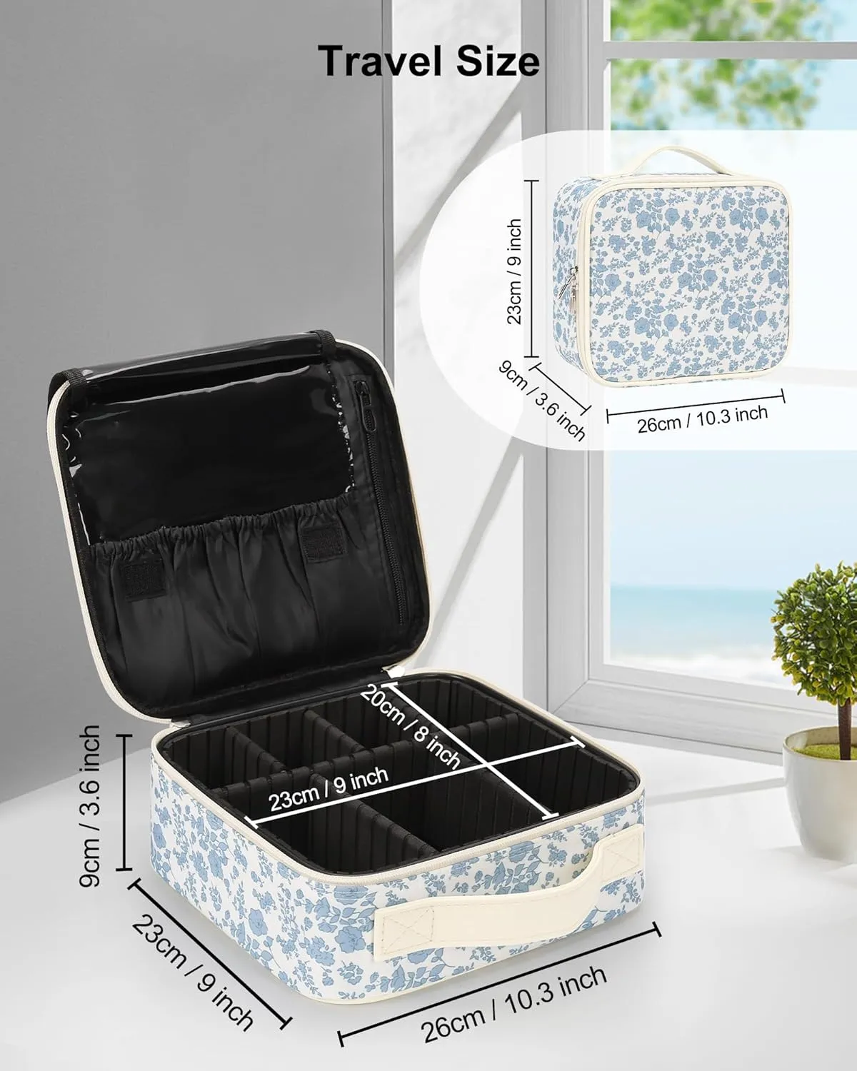 Women, Floral Print Relavel Travel Makeup Case, Professional Makeup Artist Makeup Bag, Portable Makeup Train Case Organizer with Adjustable Dividers, wife shaft ignorant eventually fraudulent Cute Cosmetic Bags Birthday Gifts for Girls and 