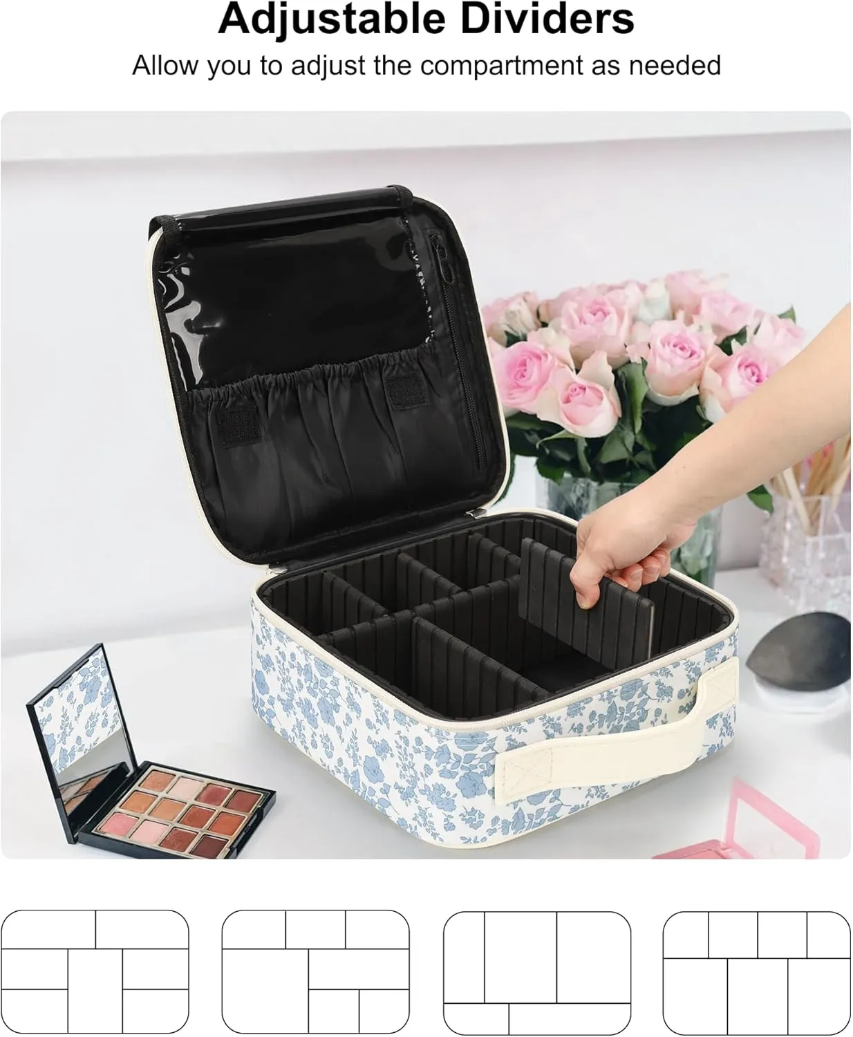 Women, Floral Print Relavel Travel Makeup Case, Professional Makeup Artist Makeup Bag, Portable Makeup Train Case Organizer with Adjustable Dividers, wife shaft ignorant eventually fraudulent Cute Cosmetic Bags Birthday Gifts for Girls and 