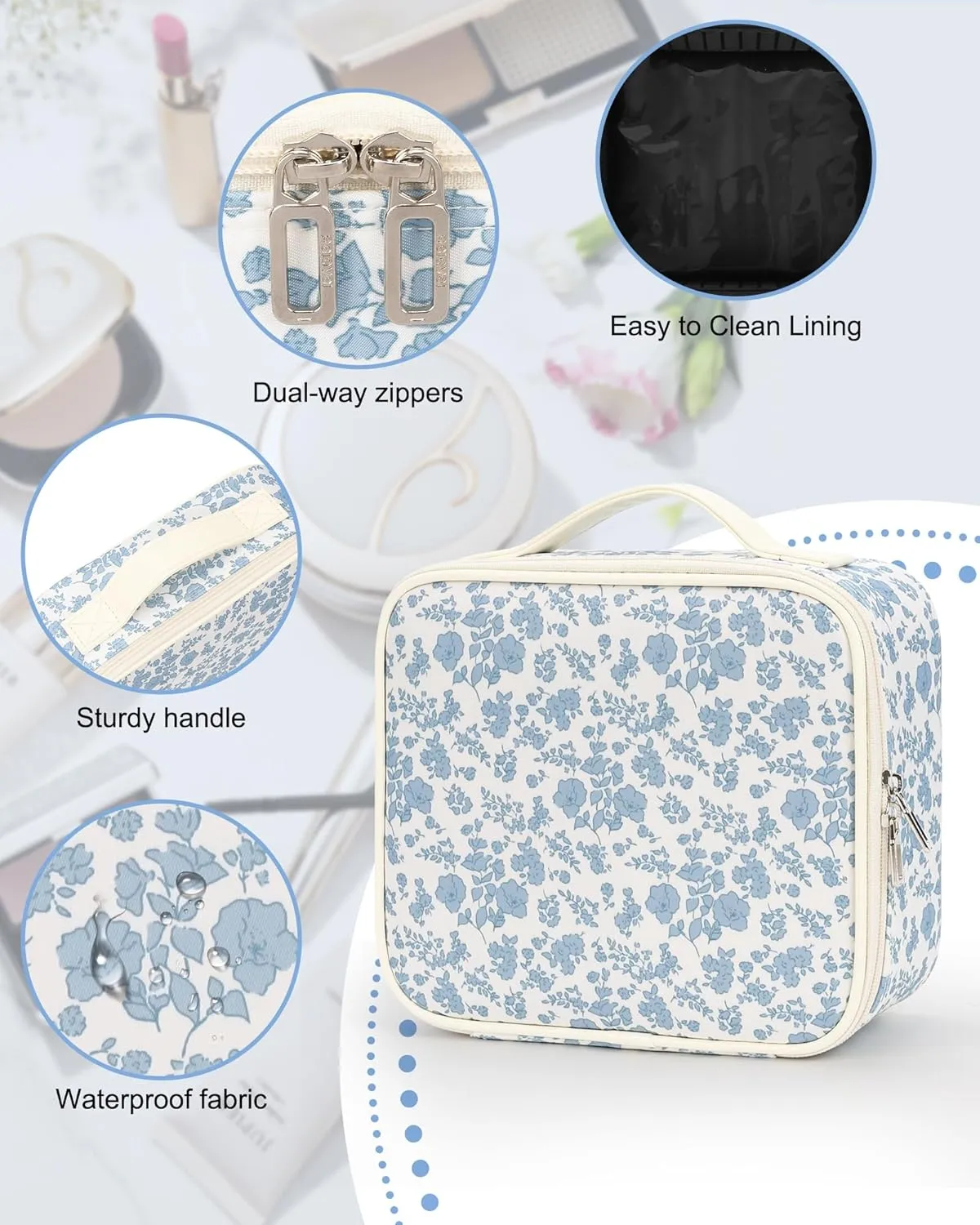 Women, Floral Print Relavel Travel Makeup Case, Professional Makeup Artist Makeup Bag, Portable Makeup Train Case Organizer with Adjustable Dividers, wife shaft ignorant eventually fraudulent Cute Cosmetic Bags Birthday Gifts for Girls and 