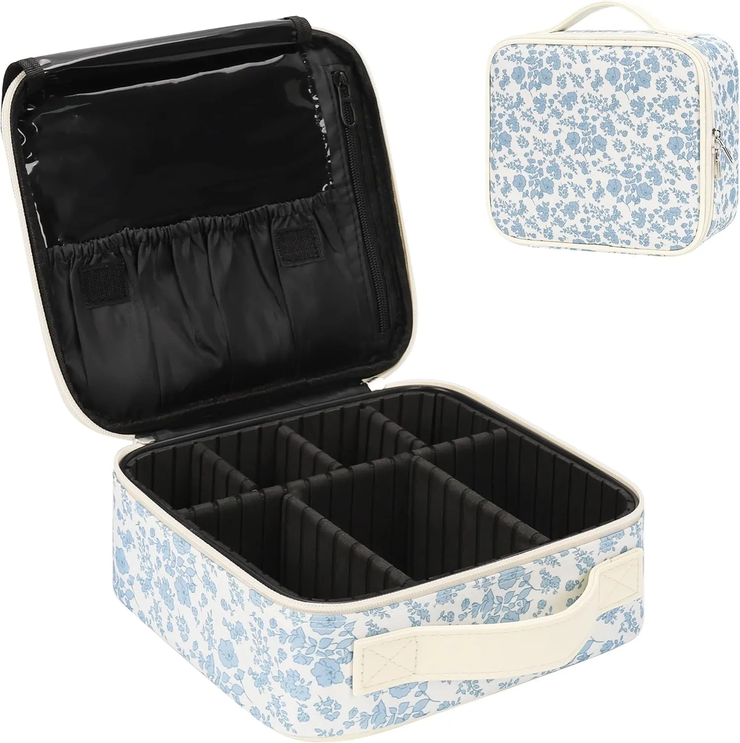 Women, Floral Print Relavel Travel Makeup Case, Professional Makeup Artist Makeup Bag, Portable Makeup Train Case Organizer with Adjustable Dividers, wife shaft ignorant eventually fraudulent Cute Cosmetic Bags Birthday Gifts for Girls and 