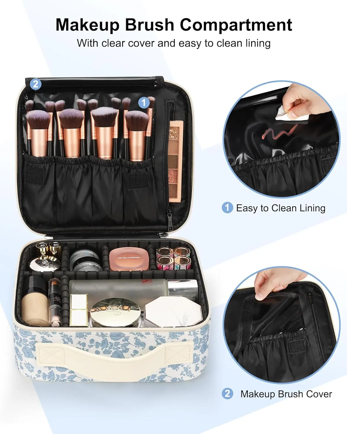 Women, Floral Print Relavel Travel Makeup Case, Professional Makeup Artist Makeup Bag, Portable Makeup Train Case Organizer with Adjustable Dividers, wife shaft ignorant eventually fraudulent Cute Cosmetic Bags Birthday Gifts for Girls and 