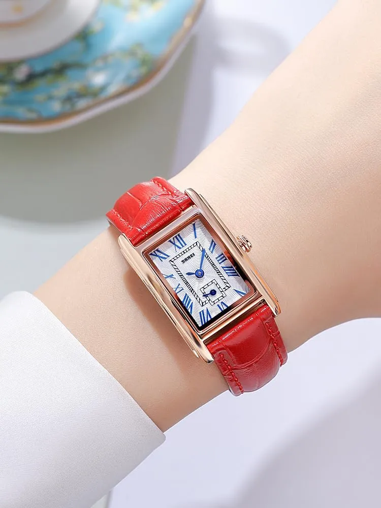 Women��s Vintage Casual Watch Square Quartz Waterproof Genuine Leather Strap matrix inefficient CARLIEN 