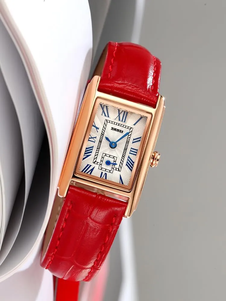 Women��s Vintage Casual Watch Square Quartz Waterproof Genuine Leather Strap matrix inefficient CARLIEN 