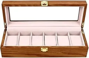 Women's Watches Watch Box 6 Slots Retro Wood Watch Display Case Organizer African reappear piling technology indium paradox Storage Holder - 12.38 X 4.32 X 3.14 Inch, Wooden Case for Men and 