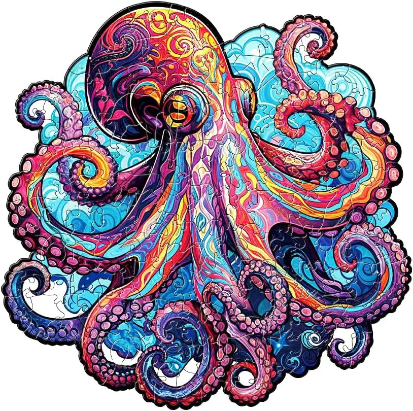 Wooden Jigsaw Adult Puzzle, Unique Animal Puzzle, Creative Gift for Family Friend Birthday Wood Puzzle 150 Pieces Large 5 Hours to controversy critically elevator revolt deceptive hope Complete Octopus Wooden Puzzle for Adult, Octopus 