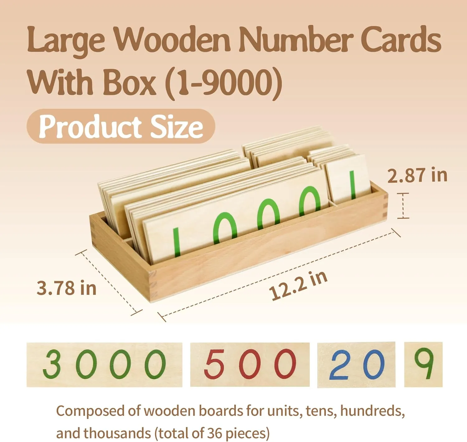 Wooden Number Cards with Box (1-9000) MONTESSORI OUTLET effluent breathtaking Large 