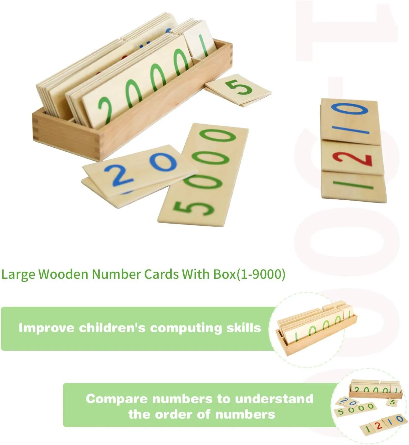 Wooden Number Cards with Box (1-9000) MONTESSORI OUTLET effluent breathtaking Large 