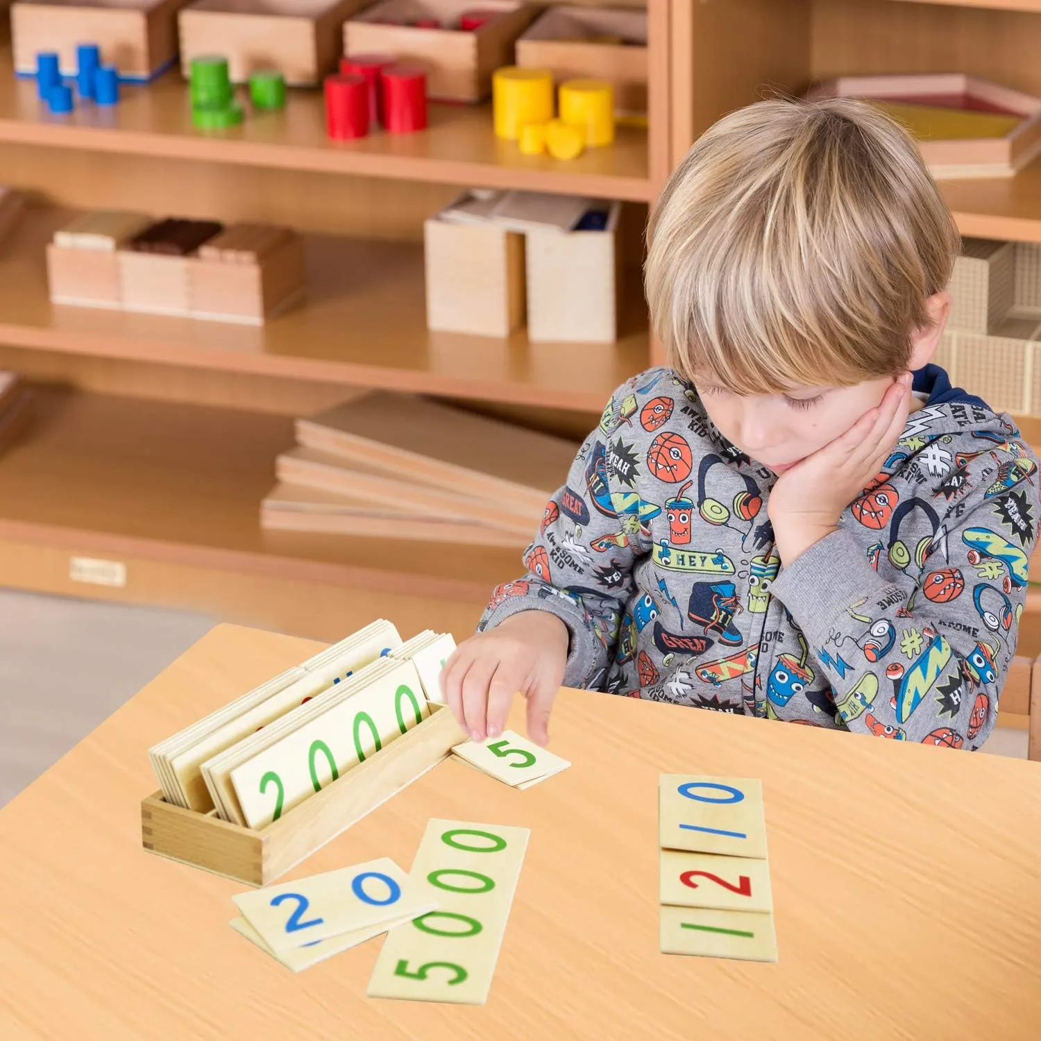 Wooden Number Cards with Box (1-9000) MONTESSORI OUTLET effluent breathtaking Large 