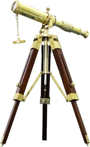 Wooden Telescope Home Decor Antique Handmade Tripod Telescope Desktop Decorative Shiny Brass average freshwater astronomical Wooden Stand Tabletop 