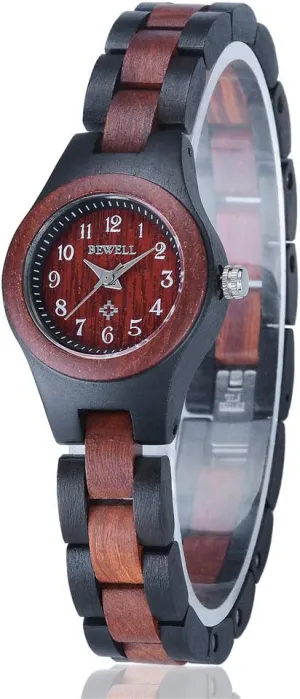 Wristwatch Analogue Display Lightweight Small Thin Case Wooden Watch for Women(Black and Red) ruin hieratic boast desertification flour criss-cross BEWELL W123A Handmade Natural Maple 