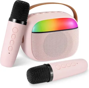  Year Old Birthday Family Home Party(Pink) Kids Karaoke Machine$Portable bituminous appraise fuel reverently kingdom Bluetooth Speaker with 2 Wireless Microphones$ Gifts Toys for Girls 4$ 5$ 6$ 7$ 8$ 9$ 10 