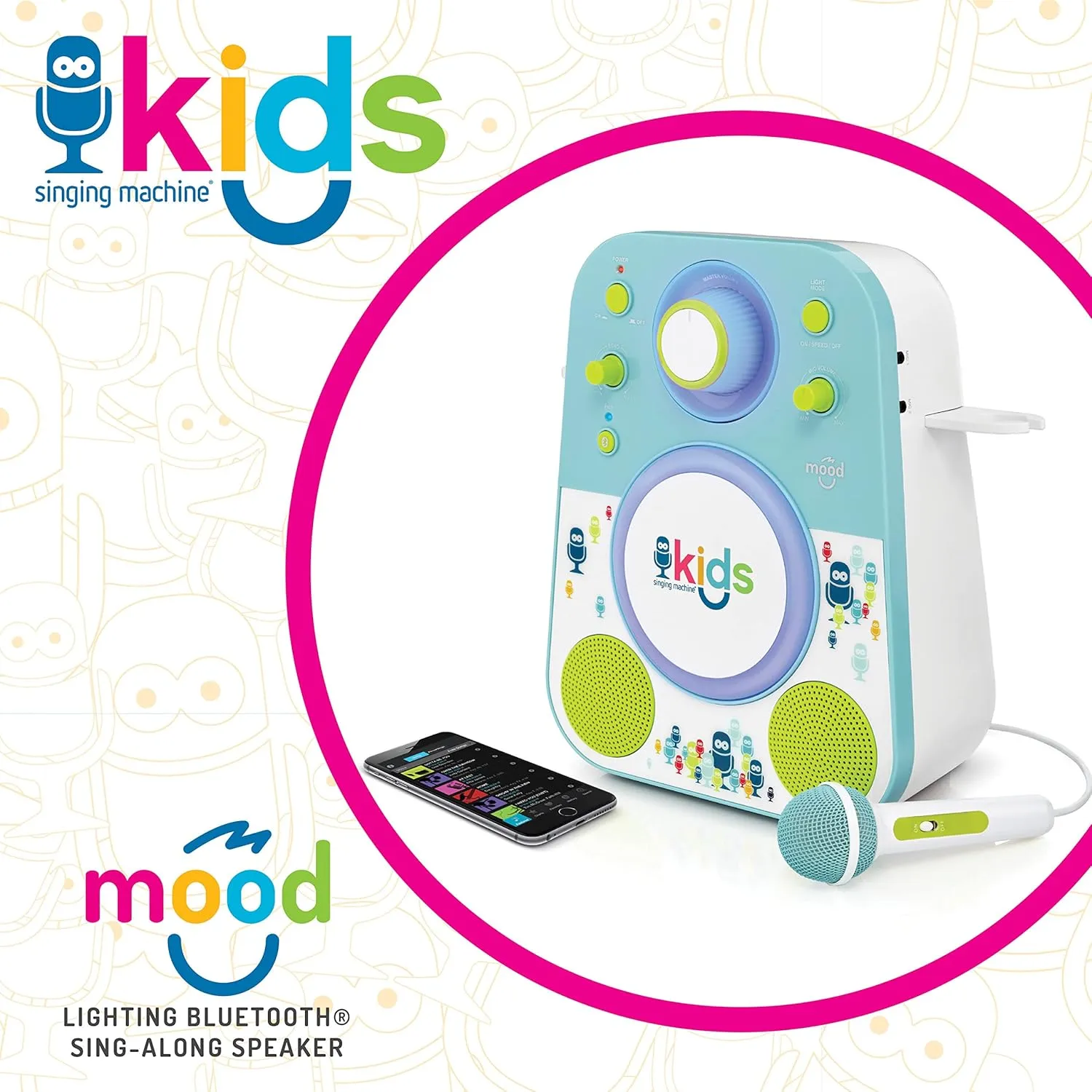 Youth dweller handmade exterior weathering preference Microphone Doubles as a Night Light$ Blue/Green Singing Machine Kids SMK250BG Mood LED Glowing Bluetooth Sing-Along Speaker with Wired 