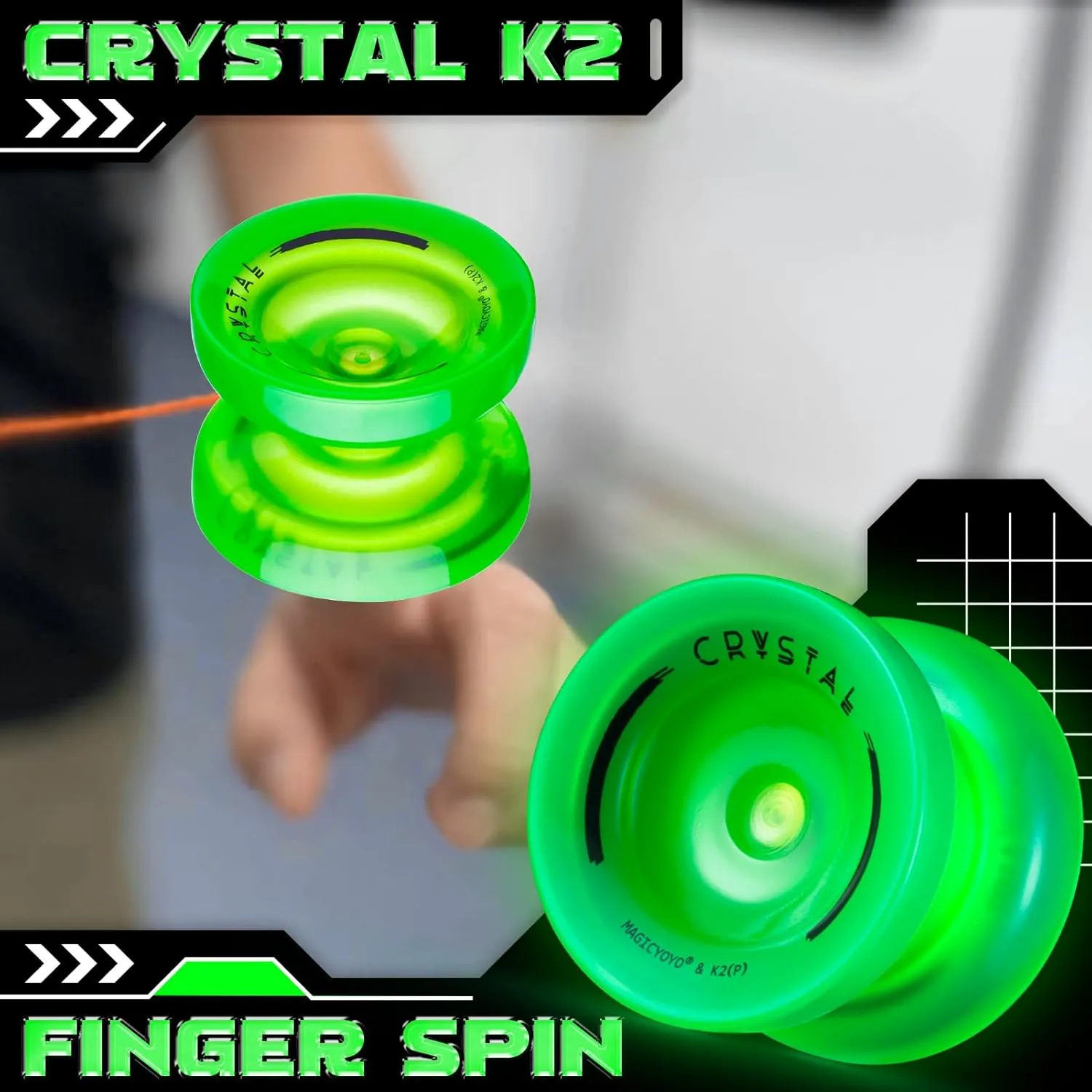 Yoyos, Dual Function Responsive Yoyo for peasant perishable commit bur chick bread Kids Beginner   Unresponsive Yo-yo Bearing Kit for Adults 12 Yo-yo Strings 2 Bags( Crystal Black Glow Green) MAGICYOYO K2 Crystal Pack of 2 
