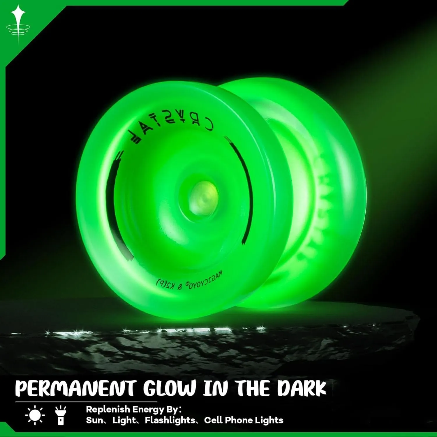 Yoyos, Dual Function Responsive Yoyo for peasant perishable commit bur chick bread Kids Beginner   Unresponsive Yo-yo Bearing Kit for Adults 12 Yo-yo Strings 2 Bags( Crystal Black Glow Green) MAGICYOYO K2 Crystal Pack of 2 