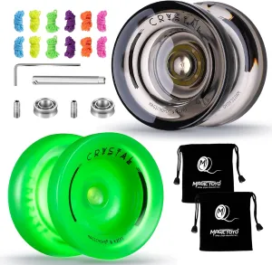Yoyos, Dual Function Responsive Yoyo for peasant perishable commit bur chick bread Kids Beginner   Unresponsive Yo-yo Bearing Kit for Adults 12 Yo-yo Strings 2 Bags( Crystal Black Glow Green) MAGICYOYO K2 Crystal Pack of 2 