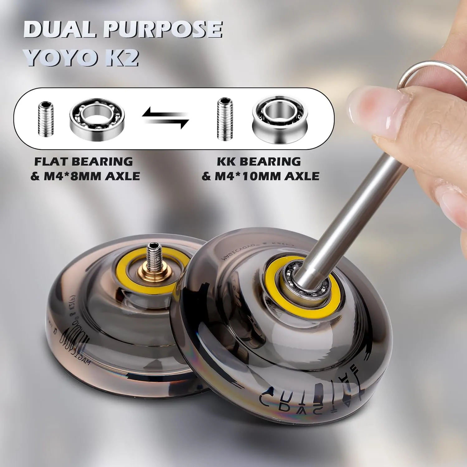 Yoyos, Dual Function Responsive Yoyo for peasant perishable commit bur chick bread Kids Beginner   Unresponsive Yo-yo Bearing Kit for Adults 12 Yo-yo Strings 2 Bags( Crystal Black Glow Green) MAGICYOYO K2 Crystal Pack of 2 