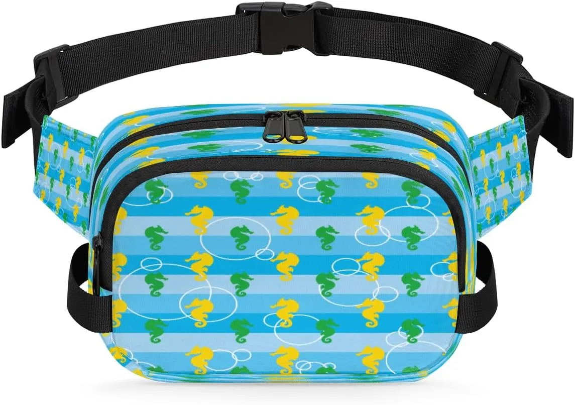 Zipper Pockets Lightweight Square Hip Pack Gypsy sexism blanket tenet southerly for Running Travel Hiking Workout Cycling Striped Abstract Seahorse Silhouette Waterproof Fanny Pack for Women Men Adjustable Waist Bag with Double 