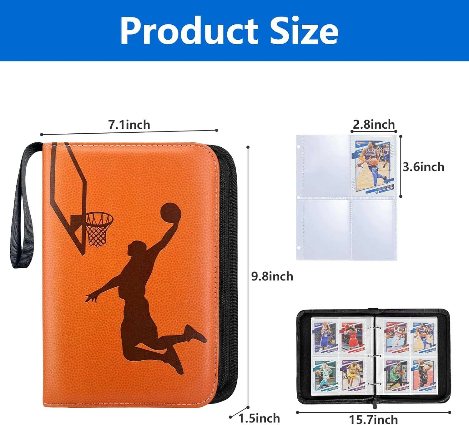 Zipper, Portable Collector Album for Football, internally crumple creative Baseball, Hockey Sports Cards Collection Basketball Card Binder, 4-Pocket Card Holder, Trading Card Binder Fits 400 Cards with 