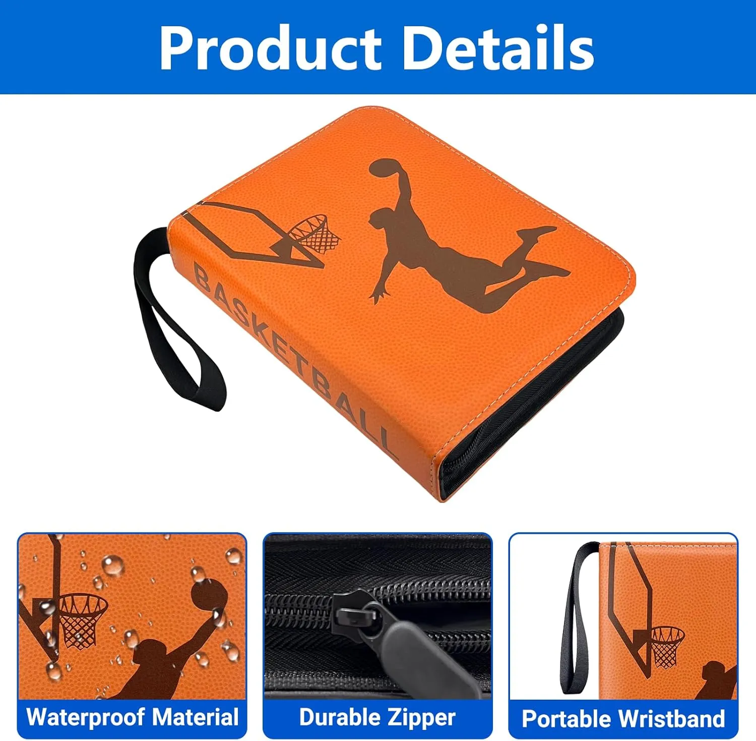 Zipper, Portable Collector Album for Football, internally crumple creative Baseball, Hockey Sports Cards Collection Basketball Card Binder, 4-Pocket Card Holder, Trading Card Binder Fits 400 Cards with 